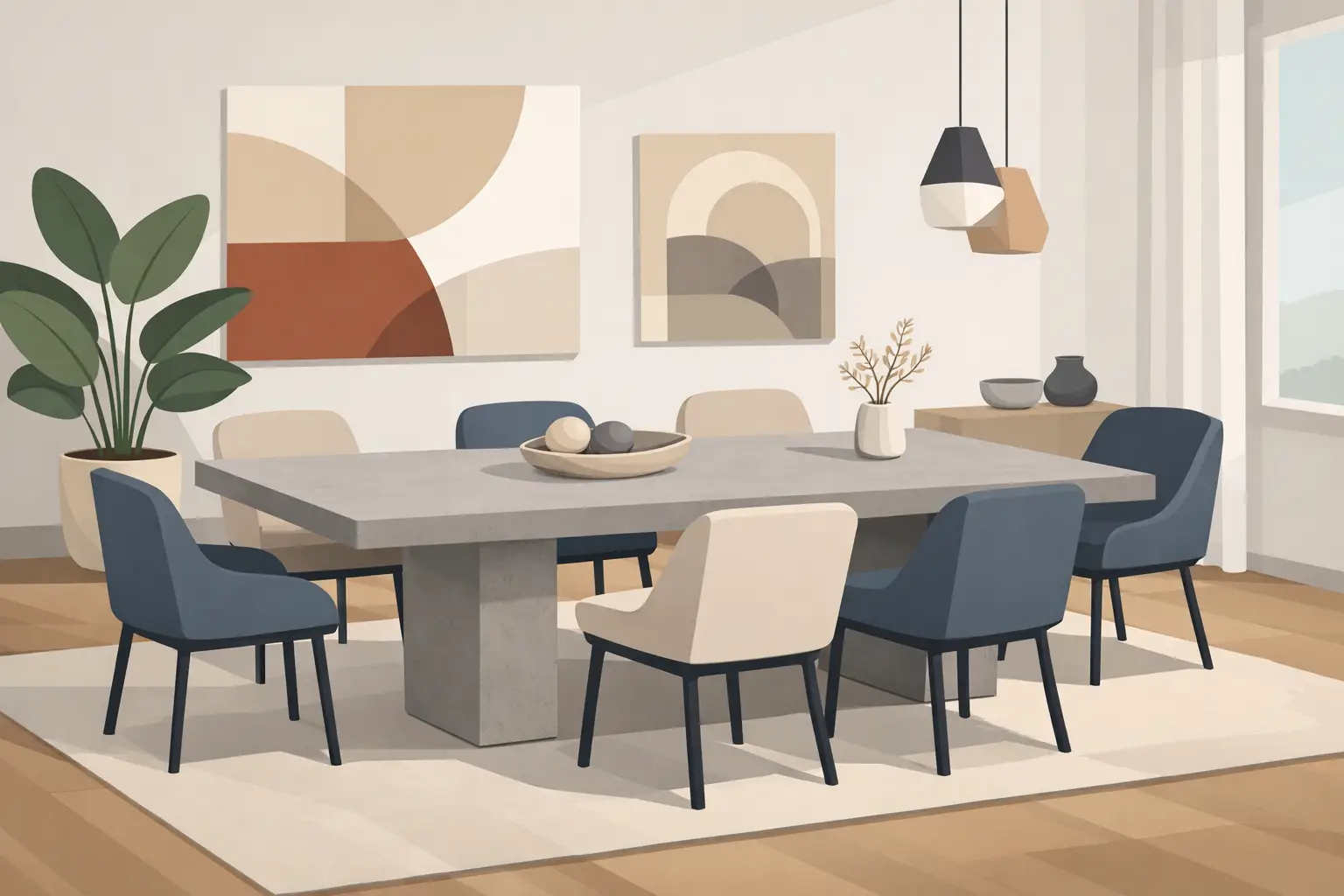 How a Six Seater Concrete Table Shapes Your Room