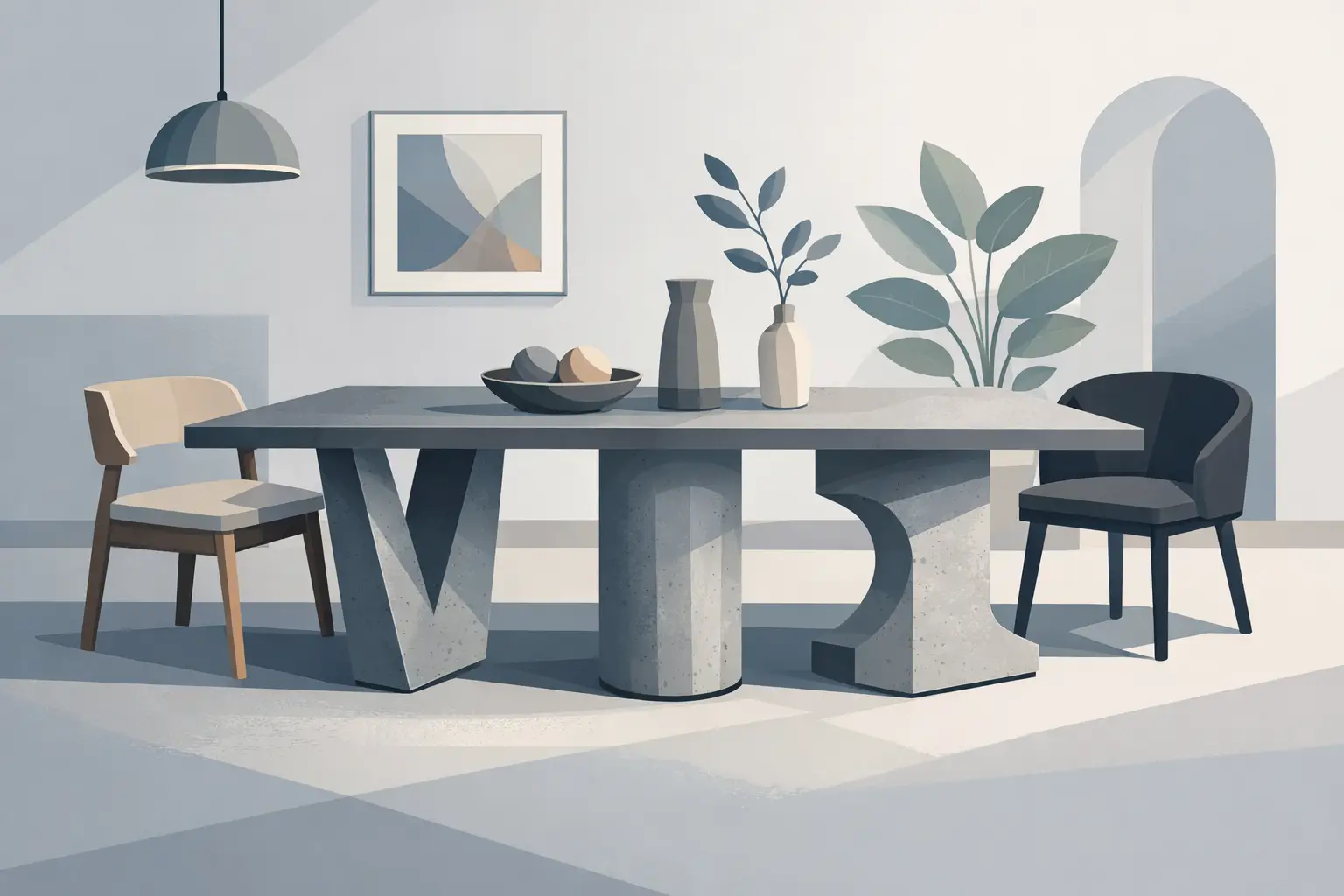 Concrete Dining Table Legs That Define the Room